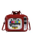 Sac à main vintage rouge en forme de télé avec motif No Signal et fini brillant - Rouge