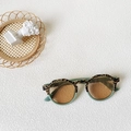 Lunettes de soleil rondes enfant avec monture vert menthe et léopard, verres bruns - Écaille Haut Vert Bas