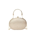 Sparkly champagne gold hard shell evening clutch bag with flower handle and chain strap - Gold