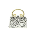 Silver acrylic box evening bag with textured finish, gold ring handle, and chain strap - Style 3 Hammered Texture / Silver