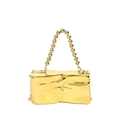 Golden rectangle evening clutch with crinkled mirror finish and beaded top handle - Gold With Bead Handle