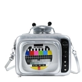 Sac bandoulière TV rétro argenté avec fenêtre transparente et nœud en finition métal - Argenté