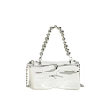 Silver mirror crossbody bag with wrinkled leather texture and metallic bead handle - Silver With Bead Handle