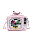 Sac à main rose rétro en forme de téléviseur avec fenêtre transparente et nœud décoratif - Rose