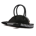 Creative whale-shaped black leather handbag with signature striped webbing and gold zipper - Handbag Style / Black