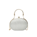 Sparkly silver evening clutch bag with gold handle, rhinestone closure and chain strap - Silver
