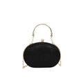 Sparkly black glitter hard shell evening clutch bag with gold round handle and chain strap - Black