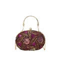 Borsa da sera retrò ovale con ricami dorati di lusso, paillettes e manico ad anello - Viola