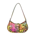 Chic yellow graffiti hobo bag with colorful letter prints and silver buckle for women - Colorful