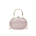 Pink sequin evening clutch bag with gold flower handle and detachable chain strap - Pink