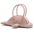 Cute pink dolphin shaped handbag with smooth faux leather finish and striped trim - Handbag Style / Pink