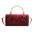 Elegant red handbag with butterfly embroidery and golden metal ring handles for women - Red