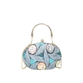 Elegante blaue Pailletten-Abendtasche mit rundem Metallgriff und Blumenstickerei - Blau