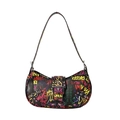 Black crossbody bag with colorful graffiti print and wide shoulder strap - Black