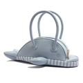 Light blue whale shaped handbag with creative dolphin design and striped base detail - Handbag Style / Blue