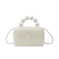 Weiße Perlen-Handtasche mit großem Perlenriff und Crossbody-Gurt für den Strand - Cremeweiß