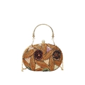 Elegante pochette di fiori con perline, manico ad anello dorato e chiusura a diamante - Marrone Giallastro