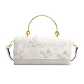 White lace handbag with 3D butterfly embroidery and golden metal handles - Off White