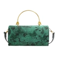 Green lace embroidery shoulder bag with butterfly patterns and gold round handles - Green