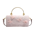Pink lace crossbody bag with butterfly embroidery and golden metal ring handle - Pink