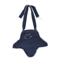 Donkerblauwe stervormige denim crossbodytas met gerafelde randen en bijpassende riem - Donkerblauw
