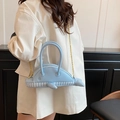 Cute light blue dolphin-shaped crossbody bag with marine-inspired stripe details and chain strap - Chain Strap Style / Blue