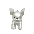 Silver metallic French Bulldog puppy cross-body plush bag with gold metal clip accessory - Silver