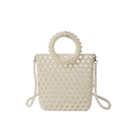 Mini sac à main élégant en perles blanches tressées avec poignée ronde et bandoulière longue - Blanc