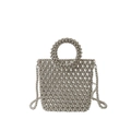 Mini sac à main perlé argenté avec finition métallique et poignée tressée élégante - Argenté