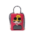 Sac bandoulière rose avec imprimé fille tendance, foulard en soie et chaîne dorée - Rose