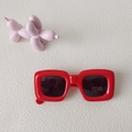 Kids trendy square sunglasses with red thick frames and UV400 protective dark lenses - Square / Red