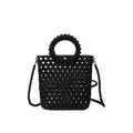 Mini sac à main perlé noir chic avec texture tissée et bandoulière amovible - Noir