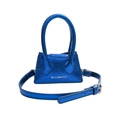 Metallic blue mini square crossbody bag with silver hardware and top handles - Blue