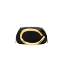 Chic black leather shell crossbody bag with a large gold C-shaped metal buckle and chain - Black