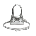 Mini silver metallic pleated crossbody bag with dual top handles and detachable strap - Silver