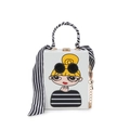 Sac bandoulière blanc avec imprimé visage et poignée enveloppée d'un foulard rayé - Blanc