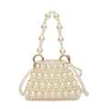 Elegant woven pearl mini handbag with crossbody strap and golden hardware accents - Off White