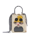 Gouden box avondtas met cartoon meisje portret en zebra zijden sjaal handvat decor - Goud