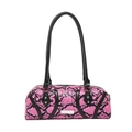 Elegante borsa a mano in pelle di serpente rosa con bordi neri e borchie argentate - Magenta (Stampa Serpente Rosa e Nero)
