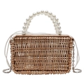 Borsa rettangolare intrecciata a mano con manico di perle e tracolla a catena in metallo - Stile a Catena