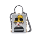 Zilveren rechthoekige harde box tas met cartoon meisje print en gouden ketting - Zilver