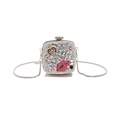 Mini acryl clutch met roze strass-lippen en kroon voorzien van een zilveren ketting - Zilveren Lippen