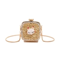 Golden acrylic mini evening bag with white fox head crystal detail and gold chain strap - Golden Fox