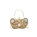 Elegant evening clutch bag with gold leaf embroidery, floral sequins and pearl top clasp - Gold