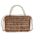 Borsa a tracolla in paglia intrecciata con elegante manico e tracolla di perle - Stile Perla