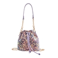 Fashionable purple sequin bucket bag with iridescent laser finish and chain strap - Purple