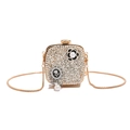 Mini heart acrylic evening bag with gold glitter finish and floral pearl charms - Gold Flower