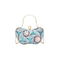 Elegant sequined evening clutch with blue leaf embroidery and oversized pearl clasp - Blue