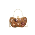 Bronze vintage box clutch bag with sequins, floral beadwork and a pearl clasp - Brown