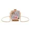 Pink heart-shaped acrylic clutch bag with rhinestone lips and gold chain strap - Gold Lips